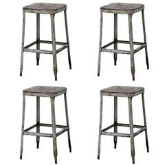 Set of Four 1940s Weathered Industrial Counter Height Stools