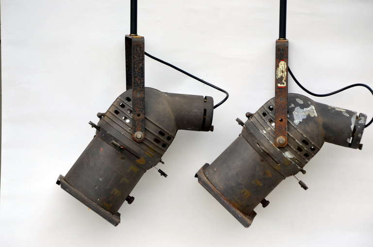 Industrial Set of 3 Stage Spotlights Mounted as Pendants