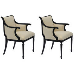 Pair of Chic Black Lacquer and Cream Velvet Armchairs by William Haines 8
