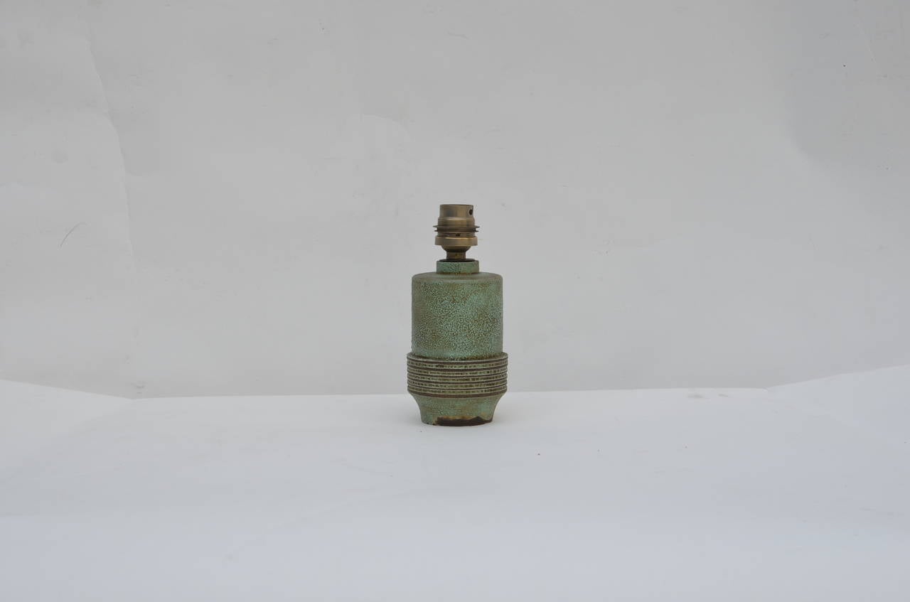 Rare Miniature French Art Deco Ribbed Ceramic Lamp by Keramos