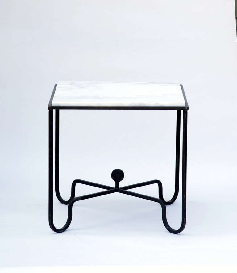 Pair of Wrought Iron and Marble Side Tables in the style of Mathieu Matégot