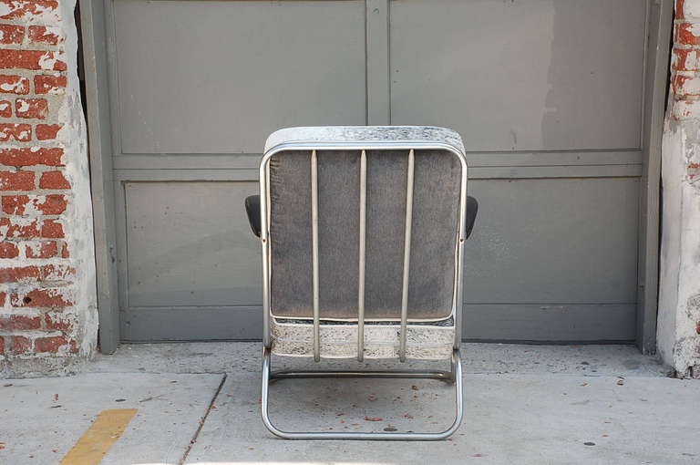 Mid-20th Century Chrome Armchair in Grey Hide by Kem Weber