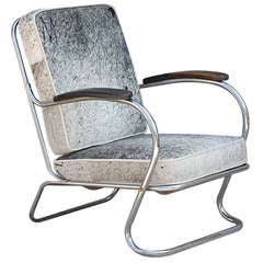 Chrome Armchair in Grey Hide by Kem Weber