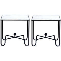 Pair of Wrought Iron and Marble Side Tables in the style of Mathieu Matégot