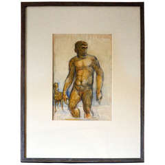 French 1940's Gouache on Paper 4