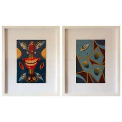 Pair of Whimsical Surrealist Oil On Panel Paintings in Shadow Boxes 3