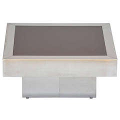 French 1970s Stainless Steel and Burgundy Laminate Side Table