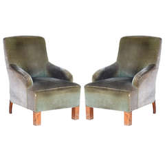 Pair of Transitional French Art Deco Velvet Armchairs 7