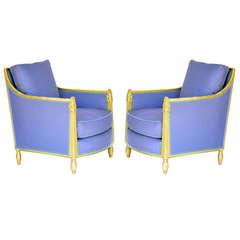Pair of Unusual Giltwood French Art Deco Armchairs