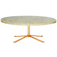 French Resin Oval Coffee Table on Gilt Bronze Base