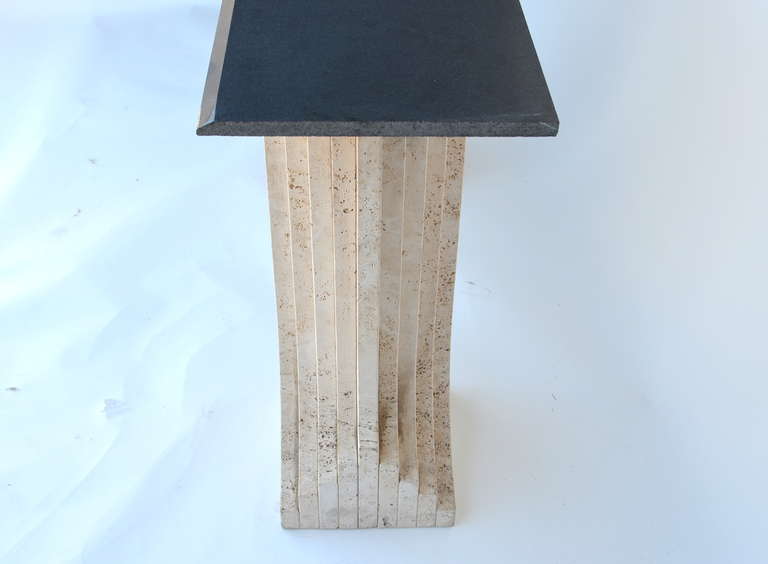 Pair of Sculptural Italian Travertine and Granite Consoles by Carlo Scarpa 3