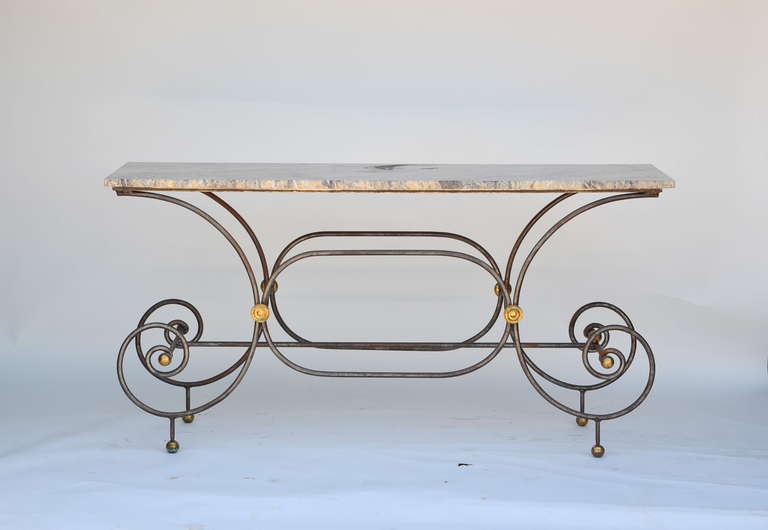 Elegant French Iron Baker's Table with Original Marble Top In Good Condition In Los Angeles, CA
