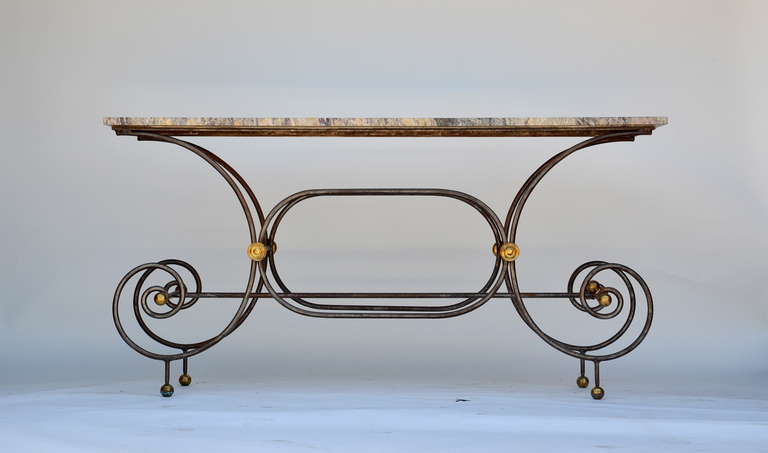 20th Century Elegant French Iron Baker's Table with Original Marble Top