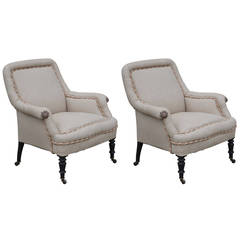 Pair of Square Napoleon III Bergeres on Casters 3