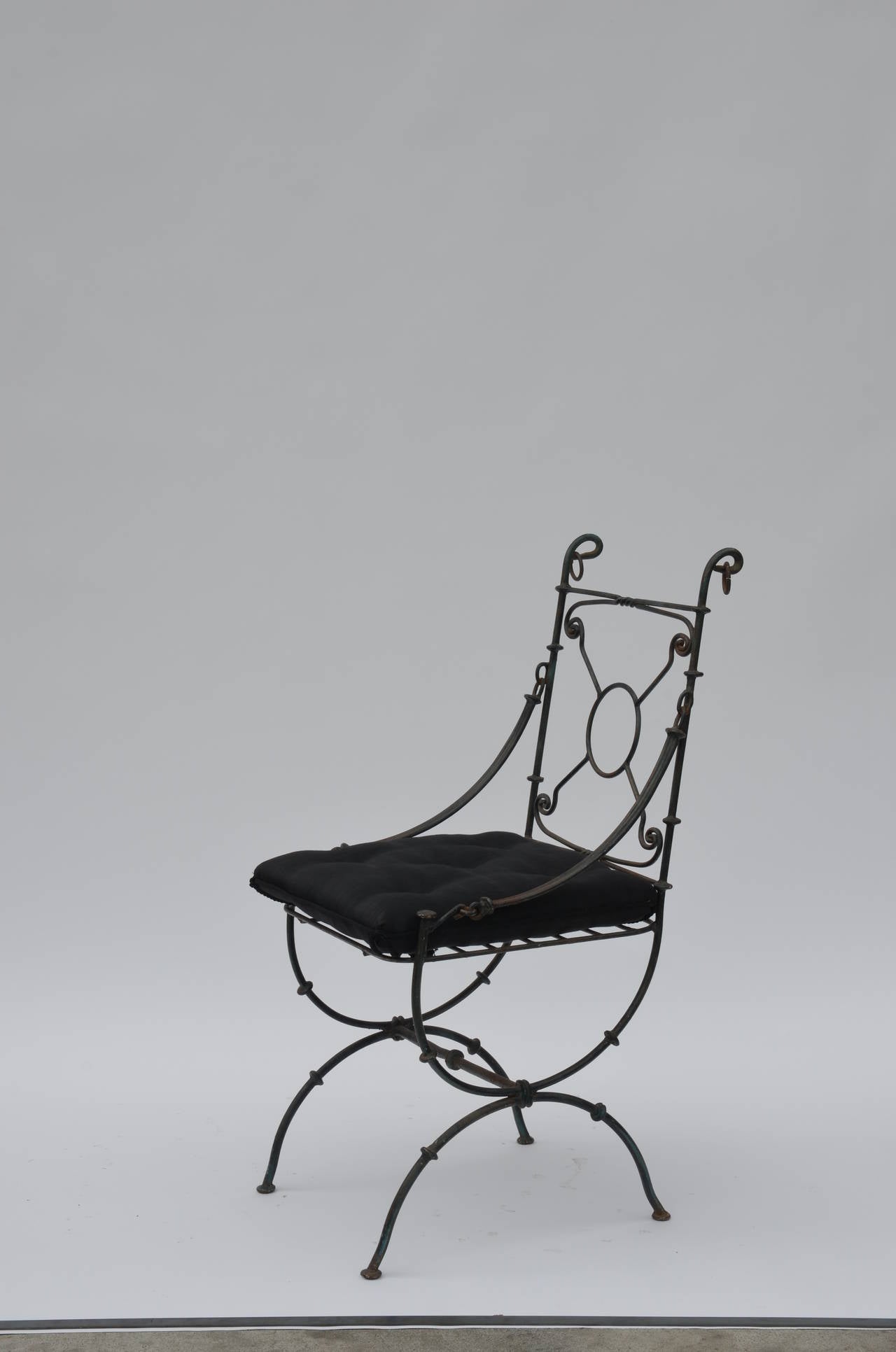 Mid-20th Century Roman Style Patinated Bronze Side Chair with Horsehair Fabric Seat