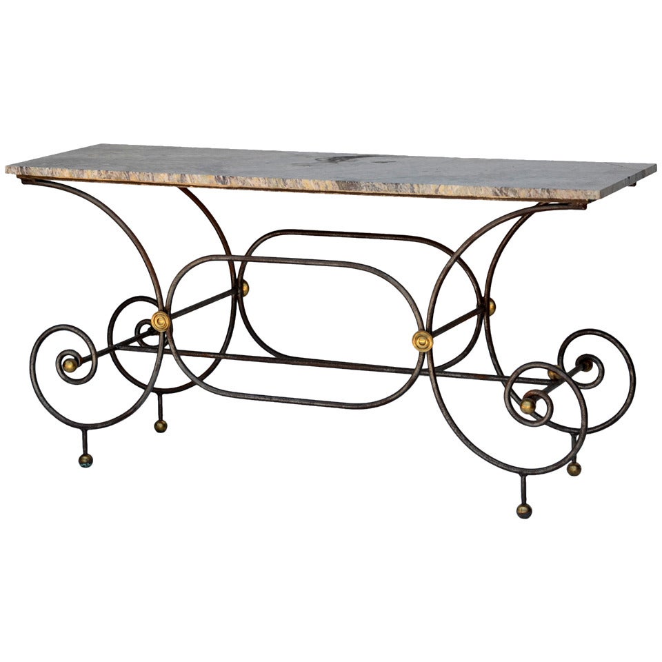 Elegant French Iron Baker's Table with Original Marble Top