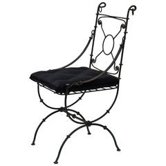 Roman Style Patinated Bronze Side Chair with Horsehair Fabric Seat