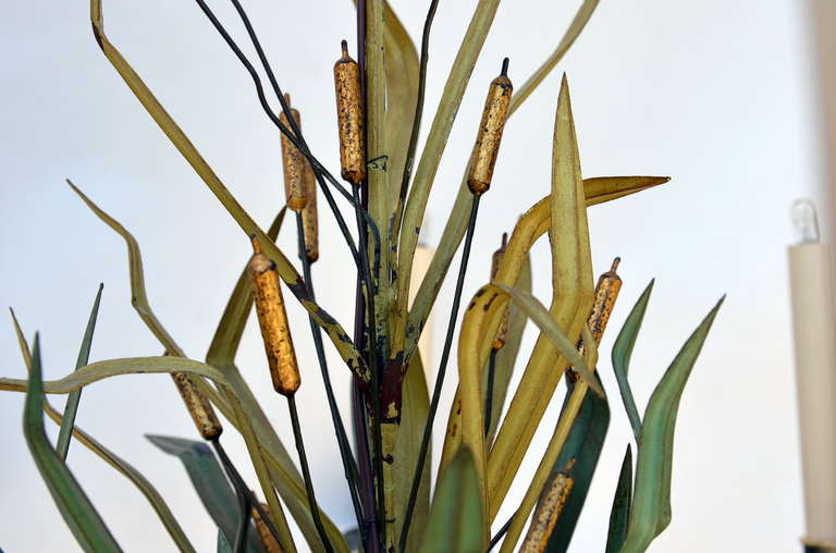 Unique 1940's French Tole Cattail Chandelier 2