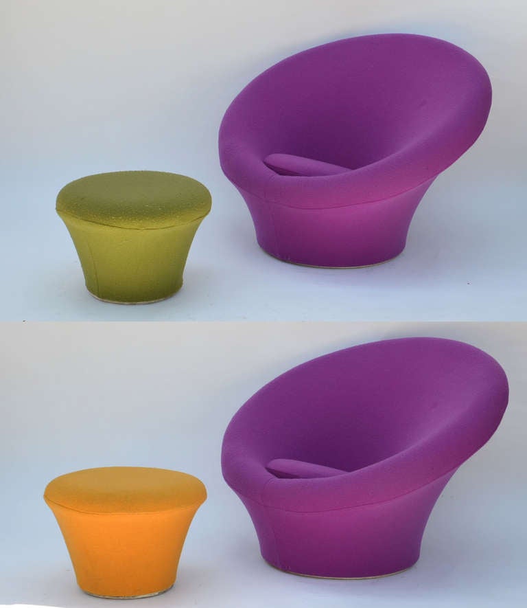 Pair of Original Mushroom Armchairs and Ottomans by Pierre Paulin for Artifort. Original tags on bottom.

Chair dimensions:
Height: 30
