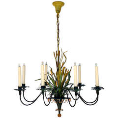 Unique 1940's French Tole Cattail Chandelier