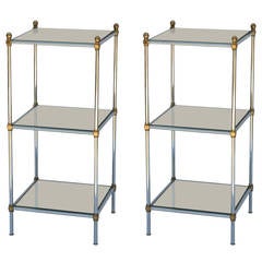 Pair of 3 Tier Chrome and Gilt Bronze Mirrored French Side Tables 9