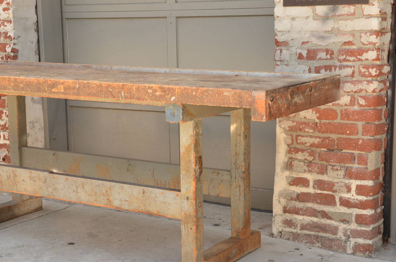 20th Century Impressive Industrial Workbench with Cast Iron Vise