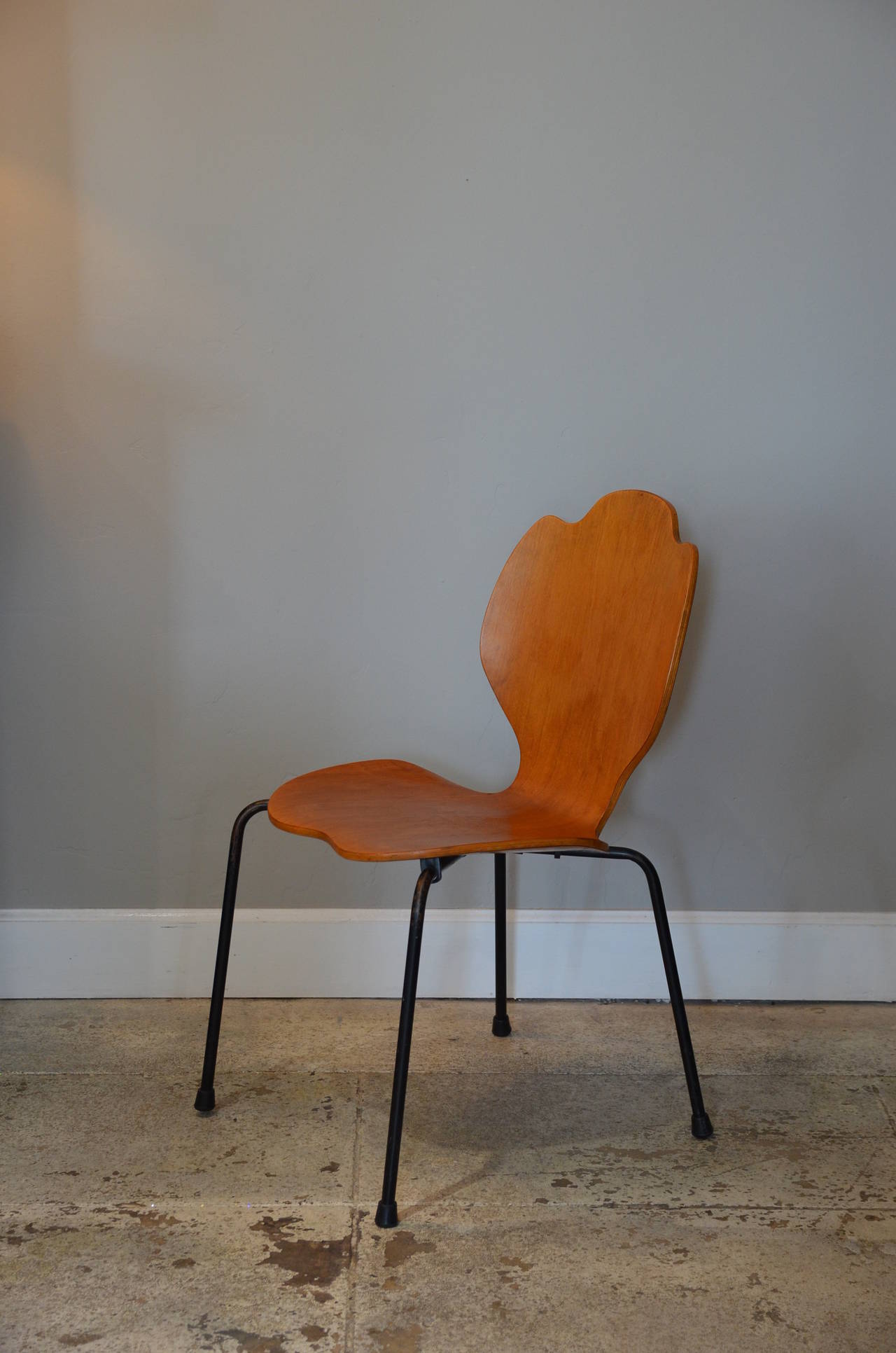 Experimental one-of-a-kind Arne Jacobsen bentwood side chair. Unusual seat and back shape. Very comfortable. Stamped 'MADE IN DENMARK'.