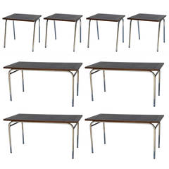 Set of Eight Large Rectangular and Square Matching French Industrial Tables 12