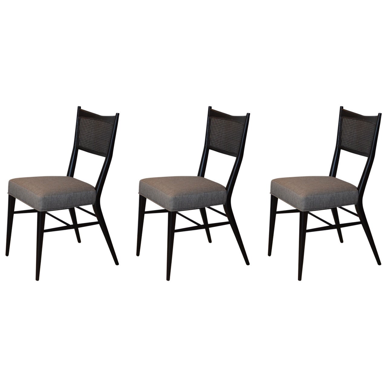 Set of Three Ebonized Caned Chairs by Paul McCobb