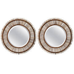 Pair of Large Decorative Rattan Mirrors