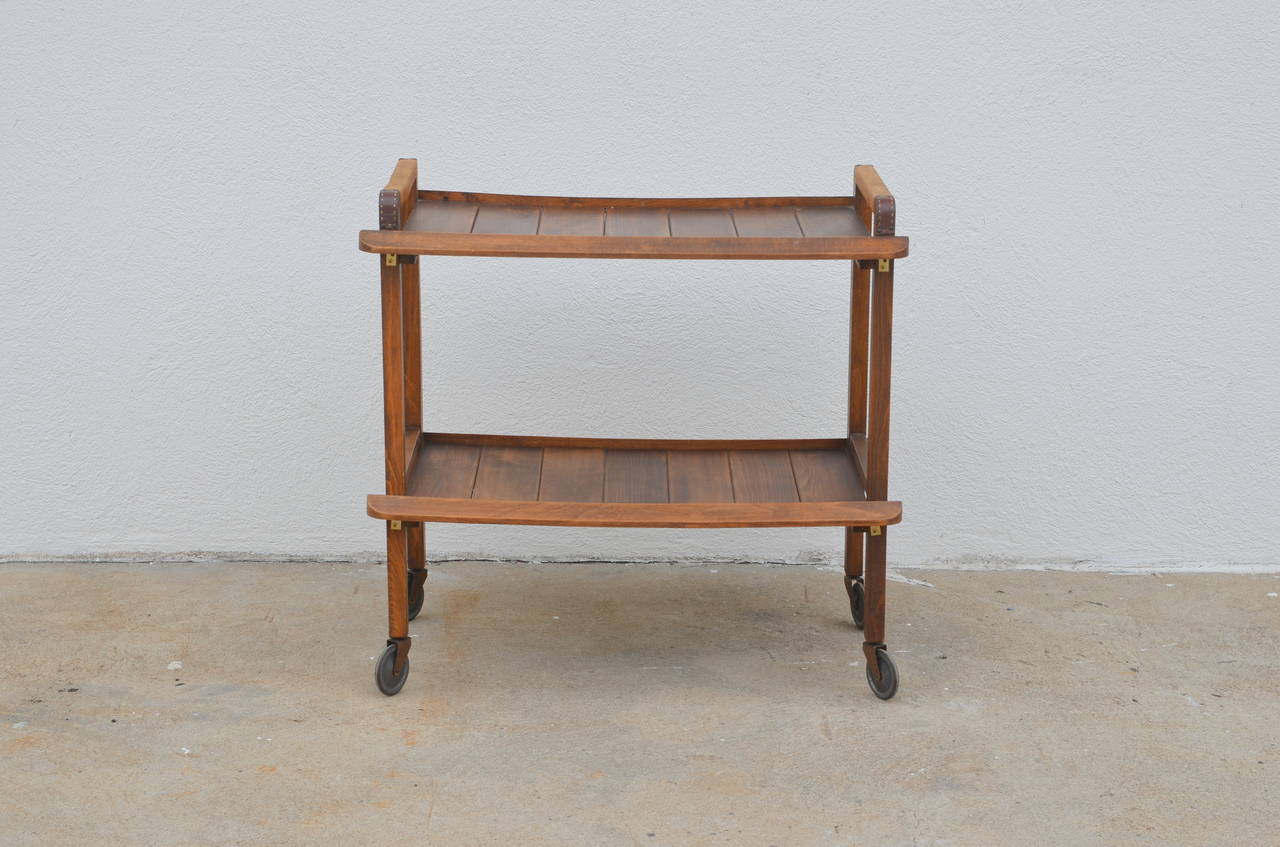 Mid-Century Modern Rolling French 1950s Bar Cart Trolley in the Style of Jacques Adnet