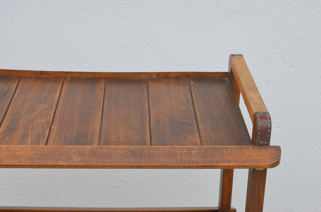 Rolling French 1950s Bar Cart Trolley in the Style of Jacques Adnet In Good Condition In Los Angeles, CA