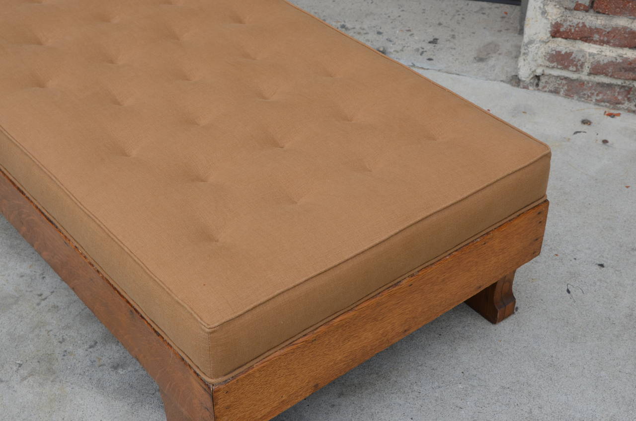 Arts and Crafts Chic Tufted Linen Arts & Crafts Oak Daybed