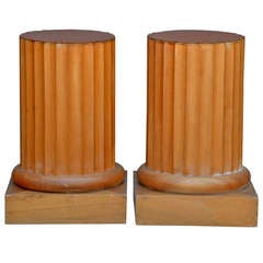 Pair of Neoclassical oak column shaped side tables / stools