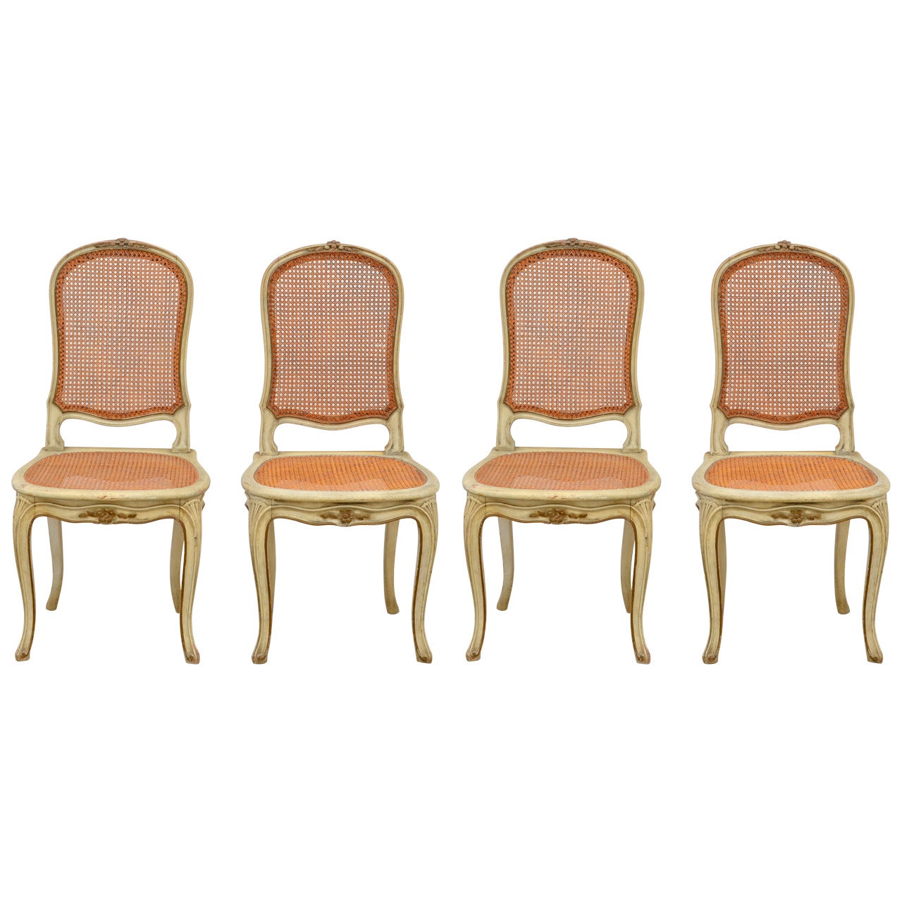 Set of Four Louis XV Style Caned Chairs