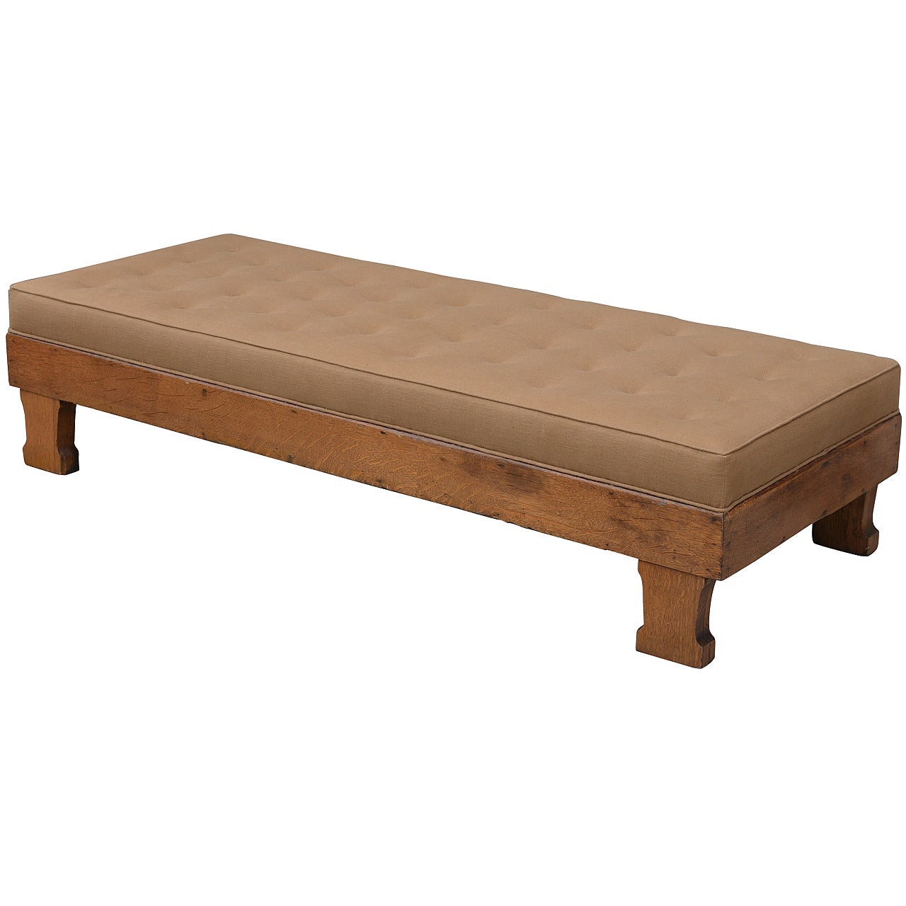 Chic Tufted Linen Arts & Crafts Oak Daybed