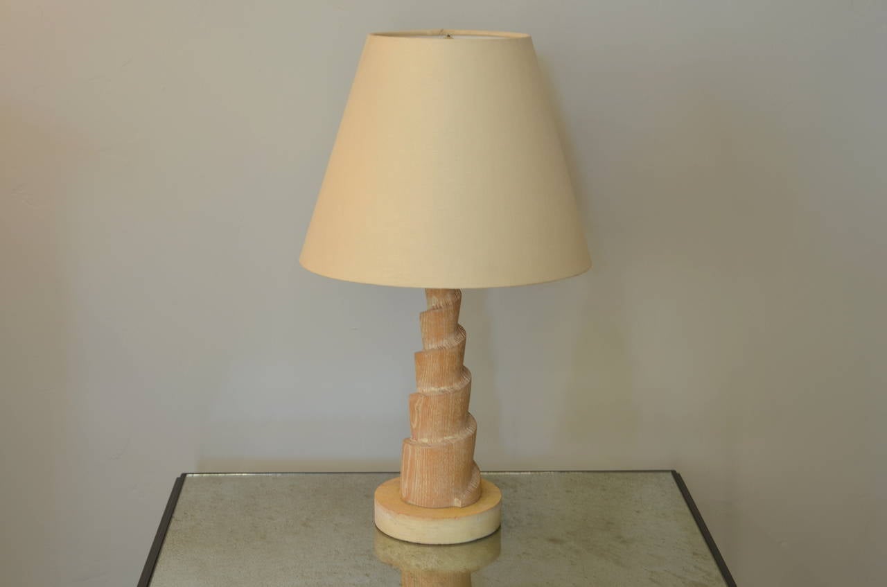 Chic Cerused Oak Spiral Lamp with Custom Linen Shade.

Custiom linen shade dimensions:
Bottom diameter: 13