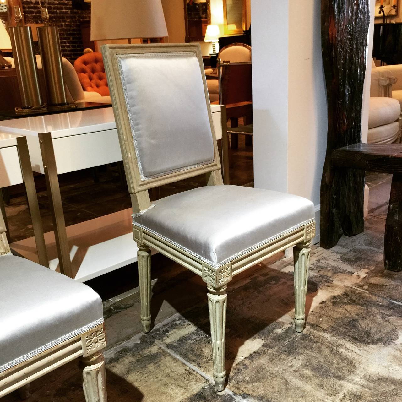 Silk Pair of Louis XVI Style Side Chairs by Armand-Albert Rateau For Sale