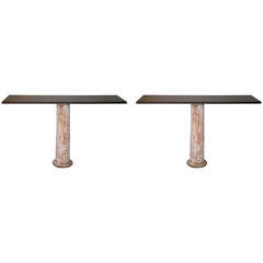 Pair of Weathered Cast Iron and Stone Wall Consoles
