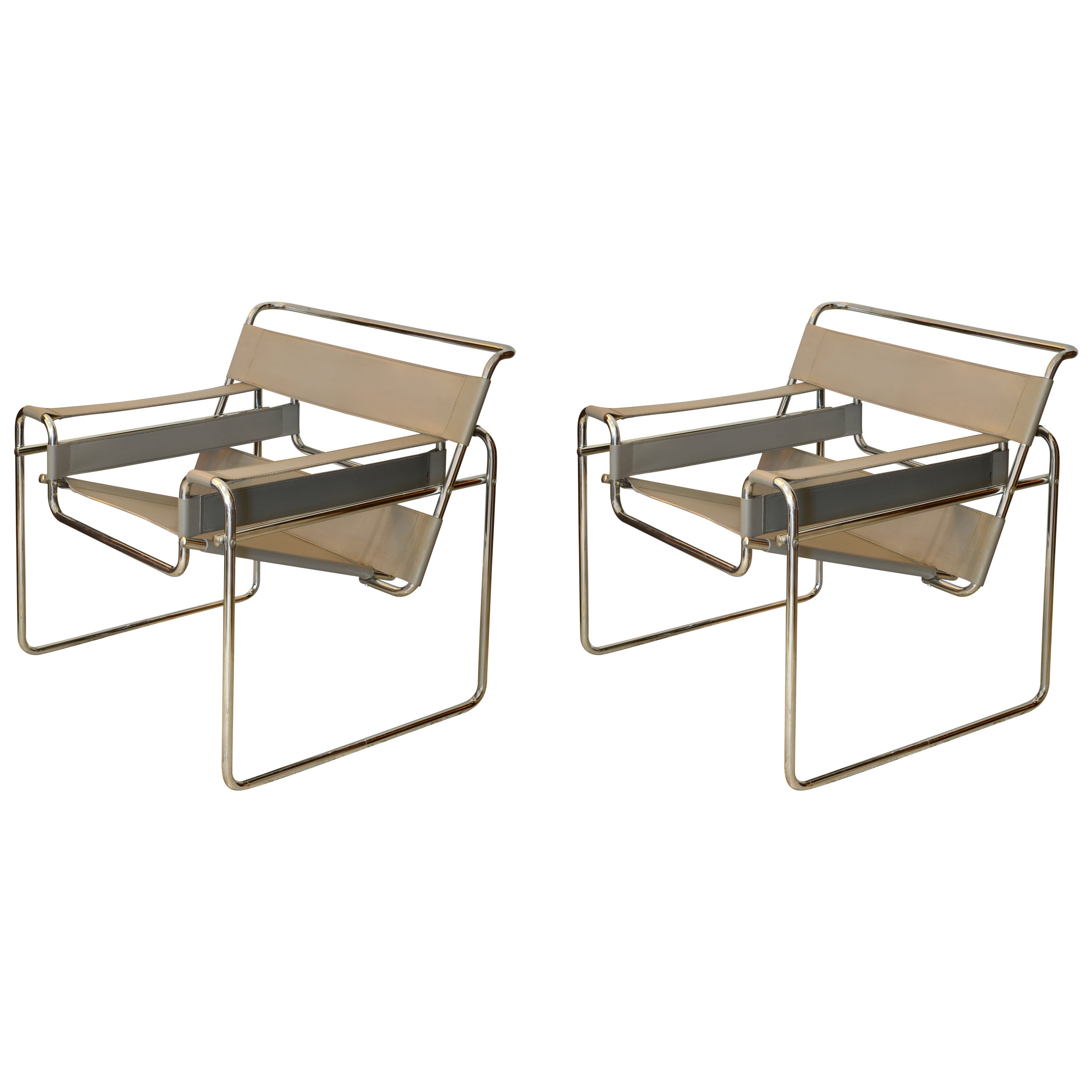 Pair of Chic Elephant Grey Wassily Chairs by Marcel Breuer