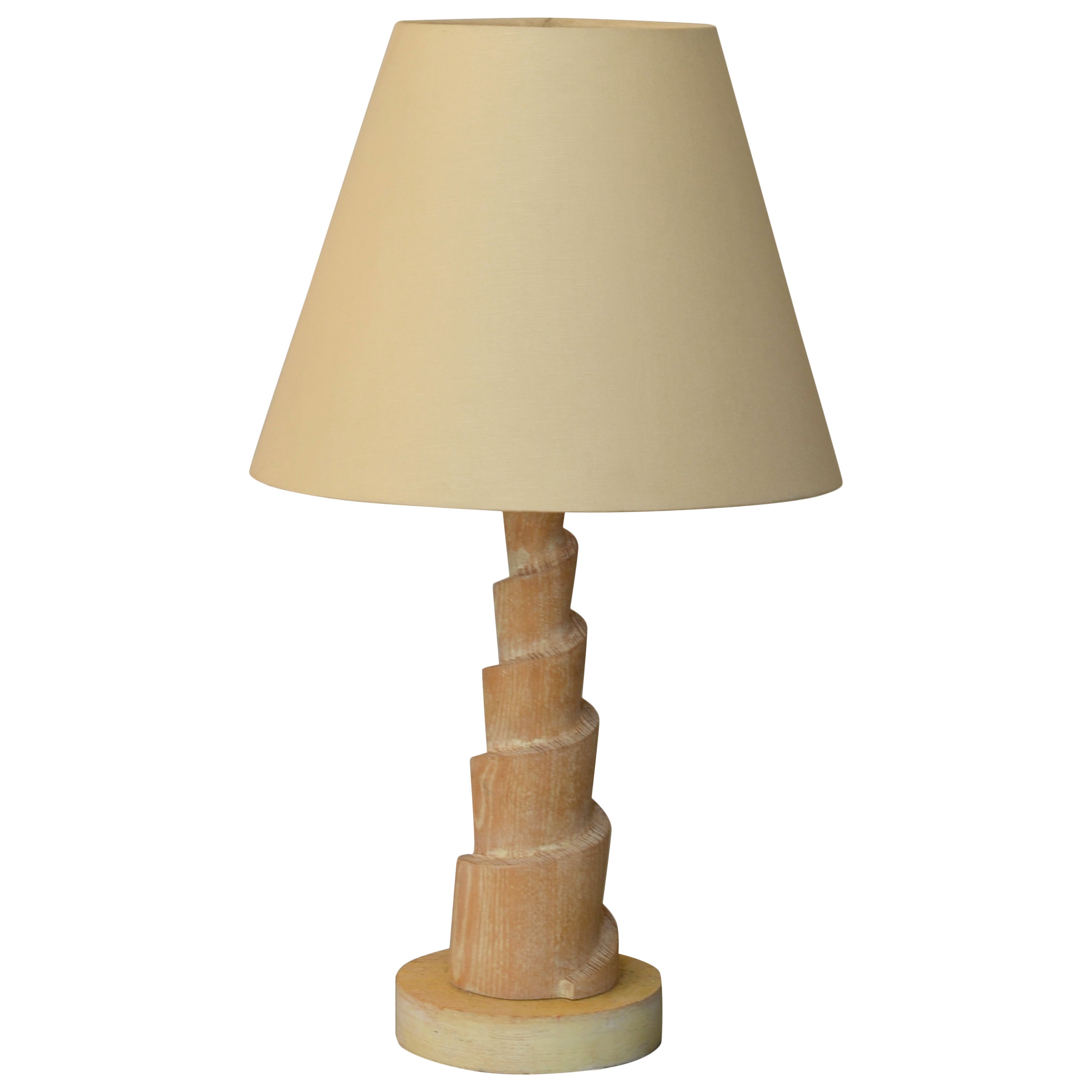 Cerused Oak Spiral Lamp with Custom Linen Shade