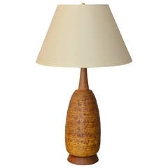 Large Textured Ceramic and Walnut Gourd Shaped Lamp 9
