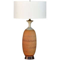 Tall ribbed ceramic table lamp by Bob Kinzie
