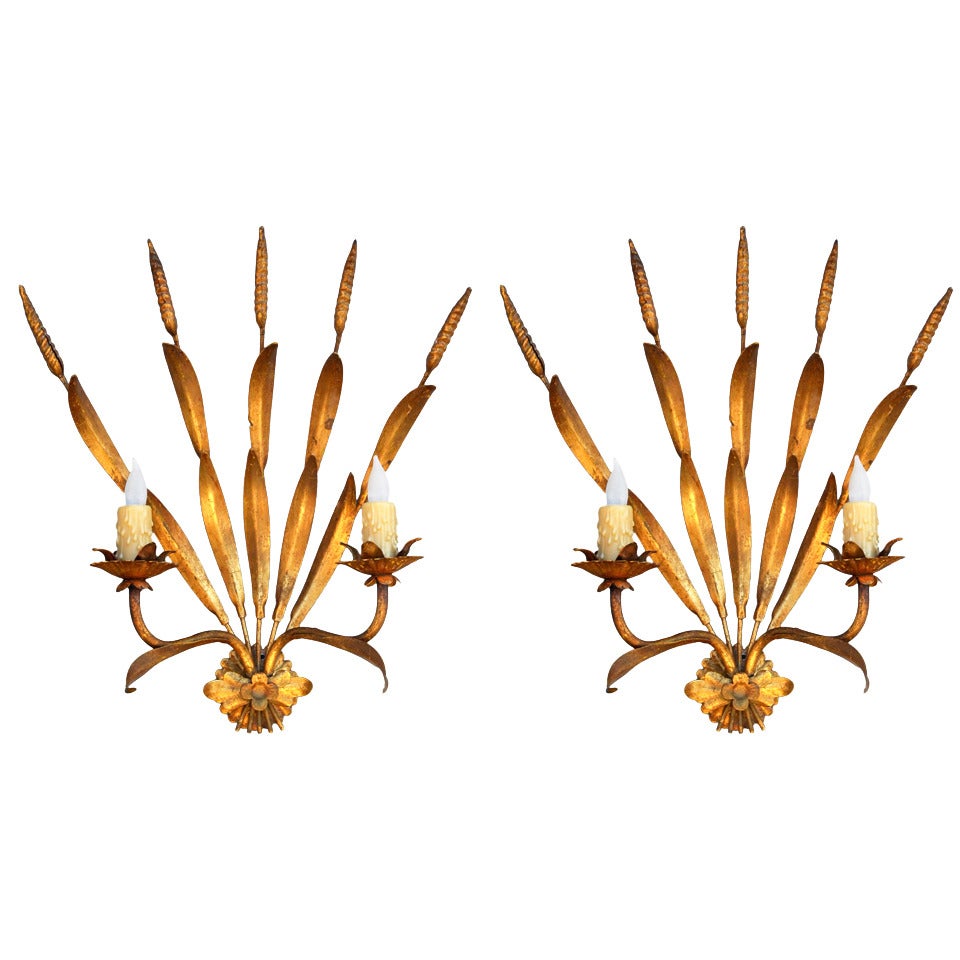 Pair Of Elegant French Gilt Metal Sconces For Sale