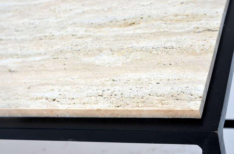 Contemporary 'Diagramme' Travertine and Wrought Iron Coffee Table by Design Frères For Sale