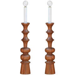 Pair of Elegant Turned Wood Candlestick Mantel Lights 9