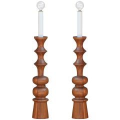 Pair of Elegant Turned Wood Candlestick Mantel Lights