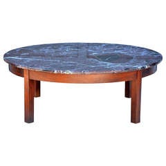 Large Round Coffee Table with Red Veined Marble Top