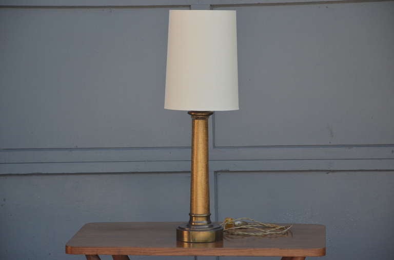 American Pair of Chic Crackled Glass Column Lamps by Paul Hanson