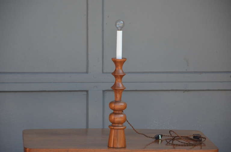 Pair of elegant turned wood candlestick mantel lights